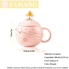 Bonita Taza de astronauta con tapa y cuchara, Taza de cerámica espacial novedosa, Taza de desayuno para café/té/leche/agua, Kawaii Taza de regalo para niñas/niños/mujeres/hombres, 400ml (Rosado)