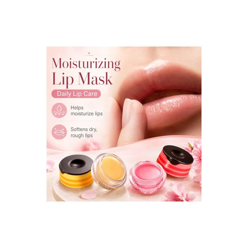 Strawberry & Honey Lip Mask Set with Applicator Brush, Vitamin