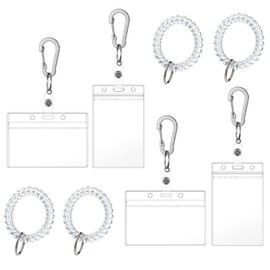 4PCS ID Holder Keychain with Stretchable Spiral Wristband and Carabiner Clip, Transparent Card Holder Keychain, Retractable Wrist Coil ID Badge Holders for Gym Sports Camping Women Men