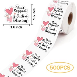 Lasimfa Your Support is Such a Blessing 500 Pack of 1.5 Inch Stickers - Perfect for Small Businesses and Small Shops as Thank You and Packaging Gift Wrap Stickers