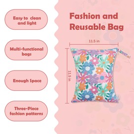 ALVABABY Wet Dry Bags Waterproof 3pcs Two Pockets Travel Storage Bags Cosmetic Bags Handbags Wash Bags Beach Pool Daycare Soiled Baby for Swimsuits or Wet Clothes 3L-ZM18-CA