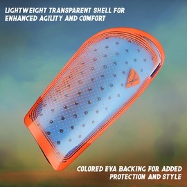 VIZARI Atletico - Espinilleras Ligeras de fútbol con Bolsillo de compresión, Color Naranja, Azul, Talla M