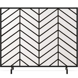 Best Choice Products 38x31in Single Panel Handcrafted Wrought Iron Mesh Chevron Fireplace Screen, Fire Spark Guard for Living Room, Bedroom Décor w/Distressed Antique Finish - Satin Black