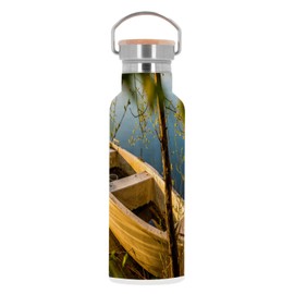 Edelstahlflasche Isolierte Thermosflasche - Holzboot auf einem See im Frühling Naturlandschaft - 500 ml (17 Unzen)