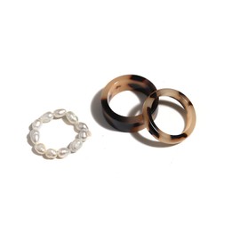 COLORFUL BLING 3Pcs/Set Fashion Acrylic Aottled Tortoise Leopard Textured Stacking Rings Vintage Resin Pearls Knuckle Rings for Women Punk Cool Jewelry, Resin, resin