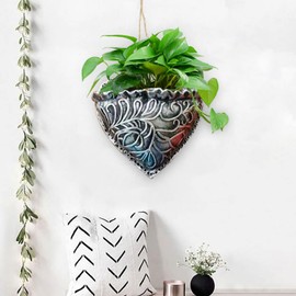 QUINTRA Vintage Heart Shaped Fleshy Resin Flower Pot, Wall Hanging, Fleshy Plate, Green Flowerware, Resin Wall Decoration Flower Pots Plastic 30 cm (Silver, One Size)