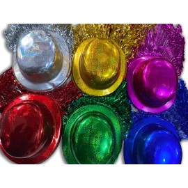 24 Sombrero Bombin Peluca Metalica Color Fiesta Glow Color