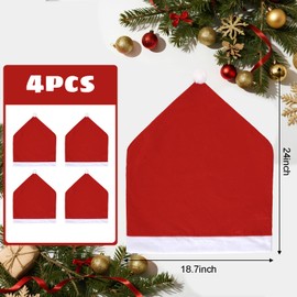 YKYUASD 4Pcs Christmas Chair Covers Set Red and White Santa Hat Chair Back Covers Dining Chair Slipcovers for Xmas Festival Decoration Kitchen Holiday Room Decorations
