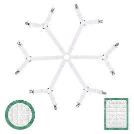 Bed Sheet Tensioner, Fitted Sheet Tensioner, Adjustable Bed Sheet Holder, Fitted Sheet Holder, Sheet Tensioner, 3-Way 6-Sided Clips, Suitable for Bed Sheets and Fitted Sheets, White