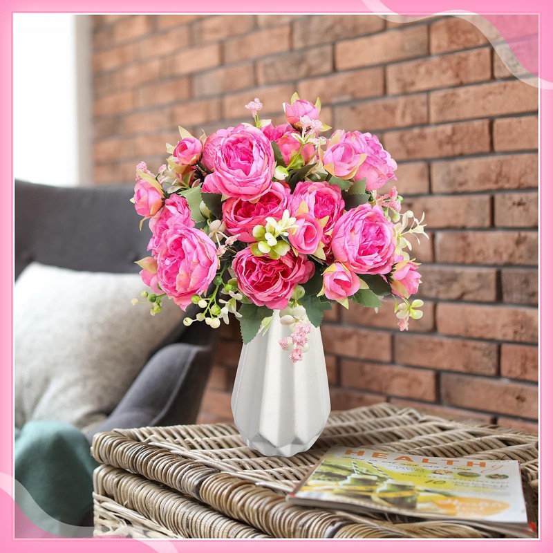 4 Bundles Artificial Peony Faux Flowers, Silk,Pink