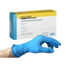 Tiga-Med Nitrile Gloves Blue Powder-Free Disposable Gloves Made of Nitrile Pack of 100 Size: Medium Disposable Gloves without Latex