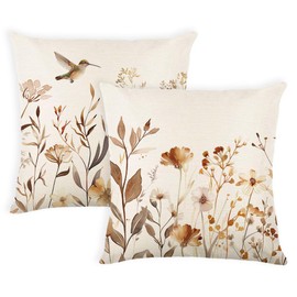 UBING Fall Pillow Covers 18x 18, Blossom & Bird Print Pillowcase, Rustic Country Style, Machine Washable & Durable