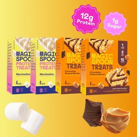 16 Magic Spoon Protein Cereal Treats (4 Boxes) - Marshmallow & Chocolate Peanut Butter Flavors - Snack