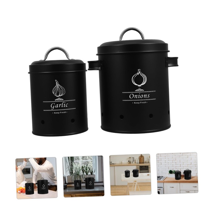 Ciieeo 2pcs Vegetable Storage Tins Lightblocking Onion and Potato Canisters