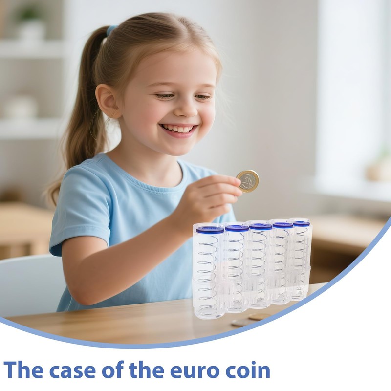 Coin Box with 5 Compartments, Transparent Coin Holder Car, Change
