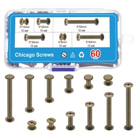 PATIKIL 120Pcs Chicago Screws, M5 x 6/10/20/30/40/50mm Carbon Steel Chicago Screw Phillips Binding Post Screw Rivets for Leather Belt Scrapbook, Bronze
