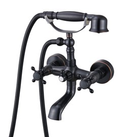 gotonovo Wall Mount Clawfoot Bathtub Faucet with HandHeld Spray and 360° Double Cross Handle Swivel Spout Vintage Tub Shower Faucet Set with Adapter Adjustable Swing Arms Oil Rubbed Bronze