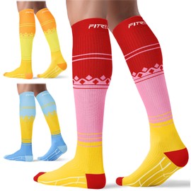 FITRELL 3 Pairs Compression Socks for Women and Men 20-30mmHg- Support Socks for Travel, Running, Nurse, Knee High, Popsicle, S/M