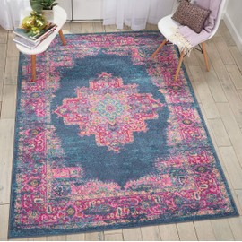 Nourison Passion Distressed Vintage Blue Area Rug 5'3" x 7'3"