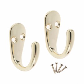 Select Hardware 2X Single Robe Coat Hooks with Screws, Polished Brass, Door & Wall Mountable for Bathroom Bedroom Living Room Hallway (Pack of 2)
