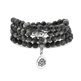 6mm 108 Mala Beads Yoga Zen Necklace Buddha Lotus Prayer Bracelet, One size, Stone, No Gemstone