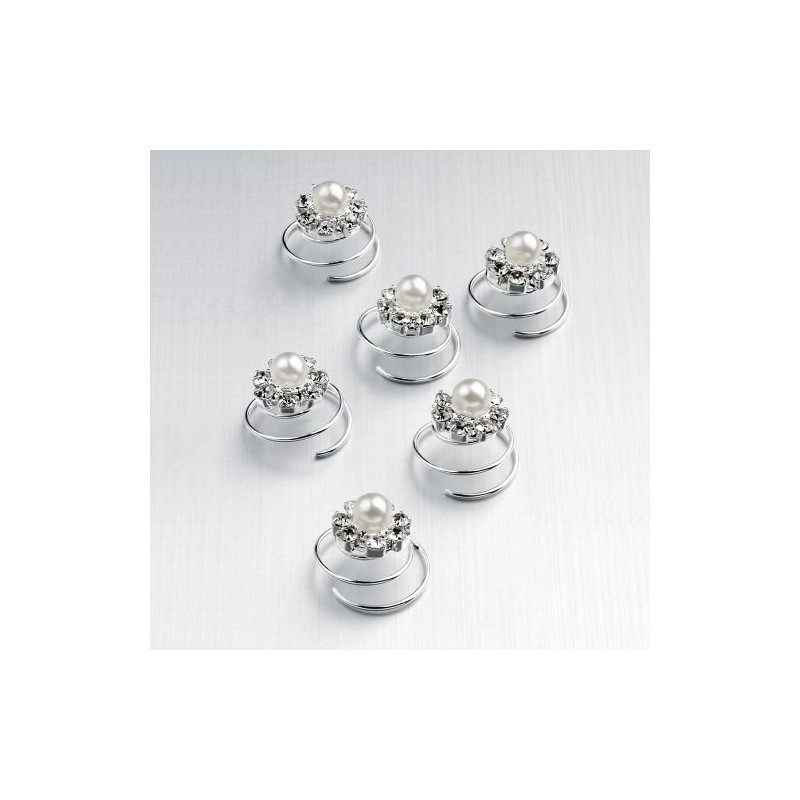 New Ladies X6 Shiny Silver Crystal Metal Pearl Hair Pin