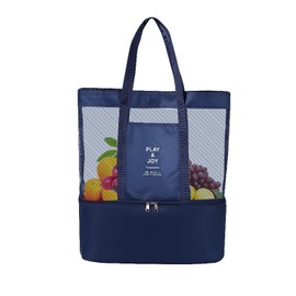 LOTOKY Mesh Beach Bag with Cooler – Holds 12 Cans Cola, Navyblue, 14.5 x 5.9 x 16.6 inches