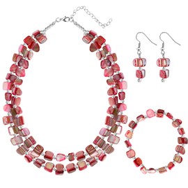 WINSENET Seashell Necklaces Earrings Costume Jewelry Sets for Women Irregular Shell Necklaces for Women Mother Jewelry Set Pink