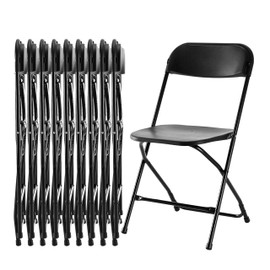Simple Deluxe 10 Pcs Folding Chair Plastic, Foldable Stackable Portable Seat with Metal Frame 330lb Capacity, Outdoor/Indoor Commercial for Party, Wedding, Event, Office, Patio, Picnic, Kitchen, Black
