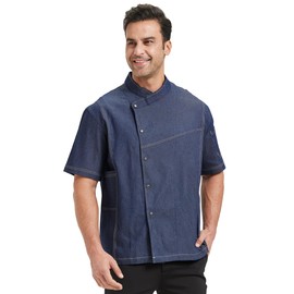 Nanxson Chef Coat Chef Jacket Denim Clothe Men's Short Short Sleeve Restaurant Kitchen Cooking Chef Uniform CFM0086 BlueShort XL