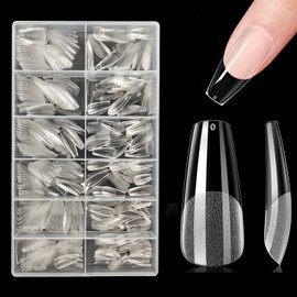 Pack of 500 False Nails Nail Tips, Acrylic False Artificial Nail Tips, Full Cover Nail Tips, Fake Coffin Nail Tips for Women, 12 Sizes, Semi-Matted, Long Coffin Shape