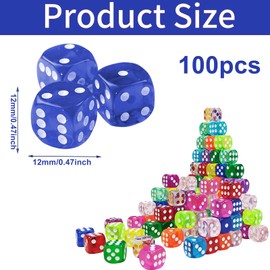 LETTERASHQP 100 Pieces Colourful Dice Set Transparent Dice 12 mm Dice Small Game Cube Colourful Dice Set Dice Games Table Games Dice