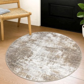 IOHOUZE - Alfombra redonda de 3 pies, redonda, lavable, para entrada interior, antideslizante, alfombra de lana sintética impresa para vestíbulo, fregadero de porche, color beige café