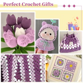 Coopay Yarn for Crocheting, 12 Premium Wool Yarns - 98% Wool 2% Cotton, 1.76oz, 164yds - Crochet Yarn for Clothes, Scarves, Blankets, Shawls (Purple Family)