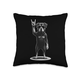 Rottweiler Rock Music Retro Vintage Dog Lover Throw Pillow