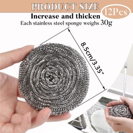 Pack of 12 Scourers Stainless Steel Kitchen Sponge Scourer Stainless Steel Wire Sponges Scouring Pads Metal Scouring Pads for Dishwashing Fireplace Sponge for Pots, Dishes, Brush, Oven