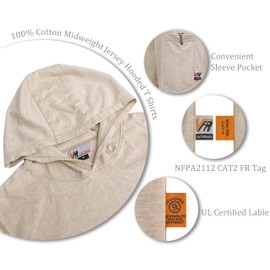 VATRENUS FR Shirts Hooded T Shirt 6oz Lightweight Heather Series Flame Resistant Heather Khaki 100% C Fire Retardant Hoodie