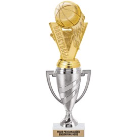 Crown Awards Basketball Trophy, 11" Silver Cup Basketball Team Trophies Includes Free Engraving, 10 Pack Prime