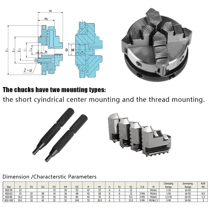 ZJchao Expanding Collet Lathe Chuck 3/4-16 Tpi Wood Turning, 4-Jaw