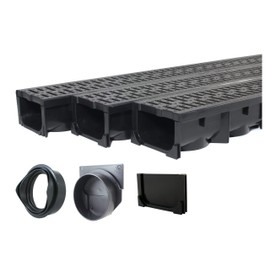 URA WATER - Model UA-100 - Drainage Trench Set - Channel Drain With Grate - Black Plastic - 3 x 39" - (117" Total Length)