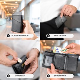 DAPARA Slim Wallet with Coin Compartment & RFID Protection - Slim Wallet Men - Card Wallet Men - Credit Card Holder Men - Smart Wallet Men & Women, Leather Black - Classic, Minimalist