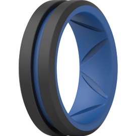 ThunderFit Silicone Wedding Rings for Men, Bevelled 2 Layers MidLine 8.2mm Wide 2.5mm Thick - 1/2/3/4/5/6/7 Variety Multipack (DarkBlue-Black - Size 13.5-14 (22.69mm))