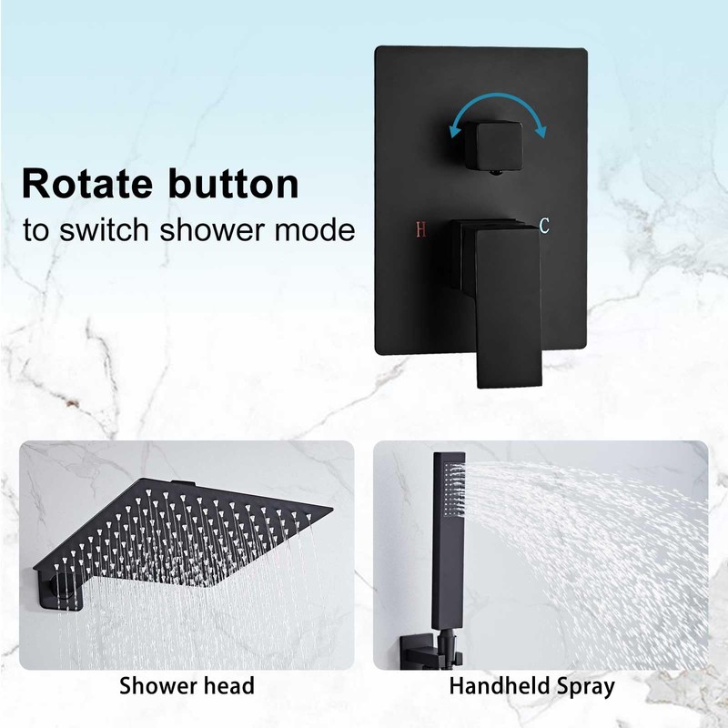 Elefloom Shower Faucet Set, 10 Inch Matte Black Wall Mounted