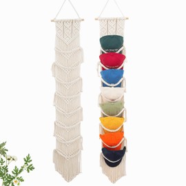 RUIZHIXUAN Macrame Cap Holder, Boho Hats organizer for baseball Caps, Hat Rack for Wall Hanging Decoration, Cap Rack for collection Display, Handmade Cap Hanger Storage Organizer (2Pcs-Eight hats)