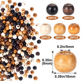 BEIQIYA 100pcs Large Hole Wooden Beads, Vintage Round Hair Beads for Braids, 9X10mm Wood Necklace Bracelet Spacers Jewelry Making Supplies for Crafts- 5 Colors