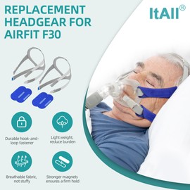 2PCs Replacement Adjustable Headgear for Airfit F30 with 4 Strap Covers，Stronger Adhesive and Softer Material for More Comfortable Experience, ItAll Supplies for CPAP Users