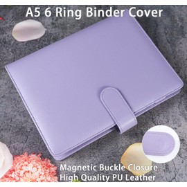 WITHYU A5 Binder Cover with Magnetic Buckle Closure, 6 Ring A5 PU Leather Binder Personal（No Inner Pages）, A5 Budget Binder,A5 Notebook for School,Office Organizing Planner Refill Pages