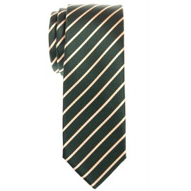 Retreez Regimental Striped Woven Microfiber Skinny Tie - Green with Gold Stripe