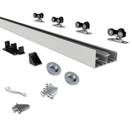 JUBEST Bypass Door Hardware 48", Aluminum Sliding Closet Door Hardware Set with Finger Pull Included, Smoothly and Quietly, for 2 Door System, Fit Door Thickness 1 3/8" or 1 3/4", Easy to Install