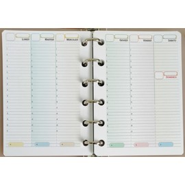 Replacement Pocket Format 8 x 12 cm with 6 Holes for Organiser with 6 Rings - Weekly Calendar without Date, 52 Sheets, FSC Paper 120 Gsm